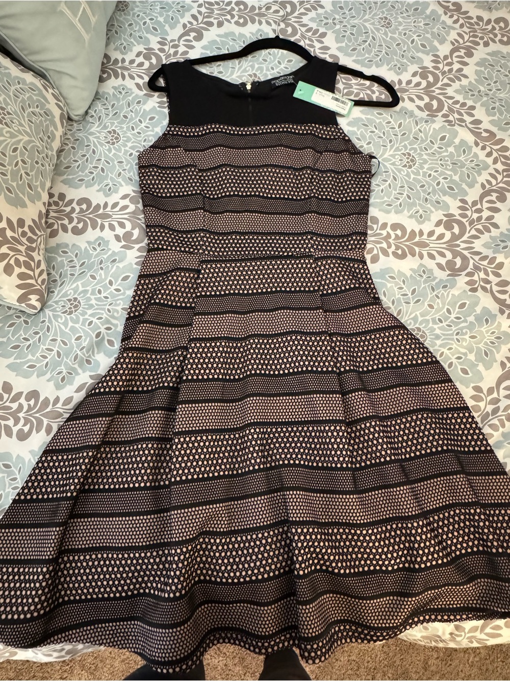Papermoon Black and Cream Striped Fit-and-Flare Dress